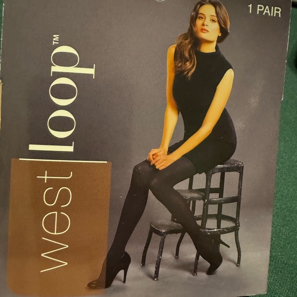 NEW West Loop Black Control Too Ribbed Fashion Tights Size S/M - Picture 2 of 4